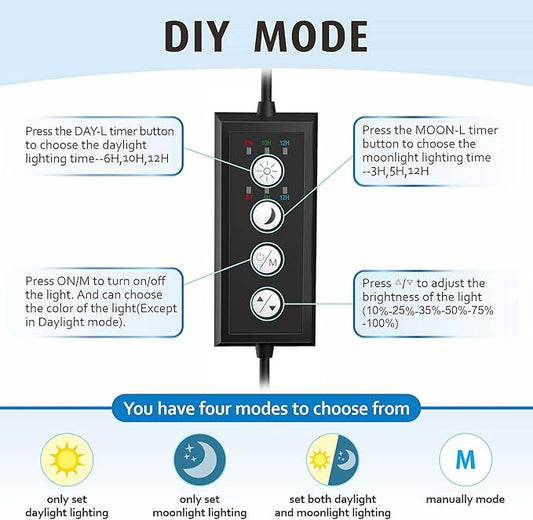 hygger Clip On Full Spectrum Aquarium LED Light, 22W Day-Night Dual Timer Sunrise-Day-Sunset-Moon Fish Tank Light, Adjustable Timer Brightness with 9 Colors for Planted Tank hygger