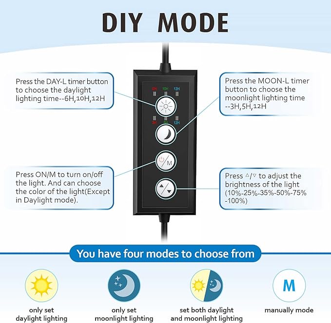 hygger Clip On Full Spectrum Aquarium LED Light, 42W Day-Night Dual Timer Sunrise-Day-Sunset-Moon Fish Tank Light, Adjustable Timer Brightness with 9 Colors for Planted Tank hygger