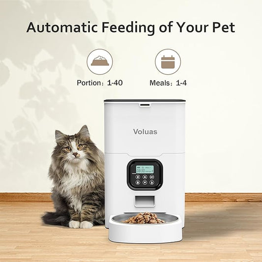 VOLUAS Automatic Cat Feeders - Pet Food Dispenser for Dry Food, Timed Cat Feeder with Desiccant Bag, Programmable Portion Size Control 4 Meals Per Day, 10s Voice Recorder - PAWPICO