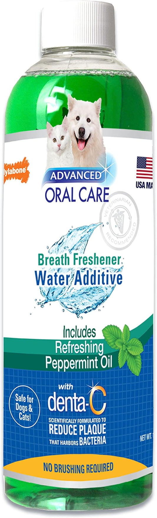 Nylabone Advanced Oral Care Cat & Dog Water Additive for Dental Care - Liquid Tartar Remover - Dog Breath Freshener & Teeth-Cleaning Liquid - Peppermint (16 oz.) Nylabone