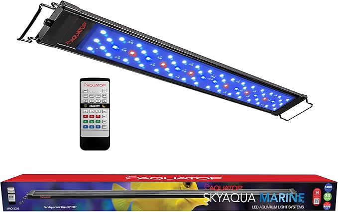 Aquatop SkyAqua Marine LED Saltwater Aquarium Light, 14000K Spectrum – Fits 30-36-Inch Tanks, 3 Position Toggle Switch & Included Remote Control, Aquarium Lights for Fish Tanks, UL & CSA AQUATOP