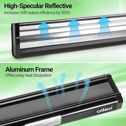 OiiBO T5 HO Reptile Light Fixture UVB Lighting Combo Kit, Reptiles Terrarium Lamp Hood Light Fixture Include UVB 5.0 Rainforest Reptile Light for Chameleon Arboreal Geckos Lizard (39W) OIIBO