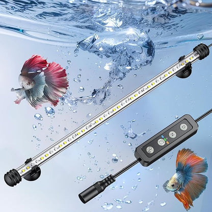 Pawfly 5 W Aquarium LED Light 11 Inch Underwater Fish Tank Light with Full Spectrum IP68 Waterproof White Blue Red Lights with Daytime & Night Mode Timer Auto On/Off and Adjustable Brightness Pawfly