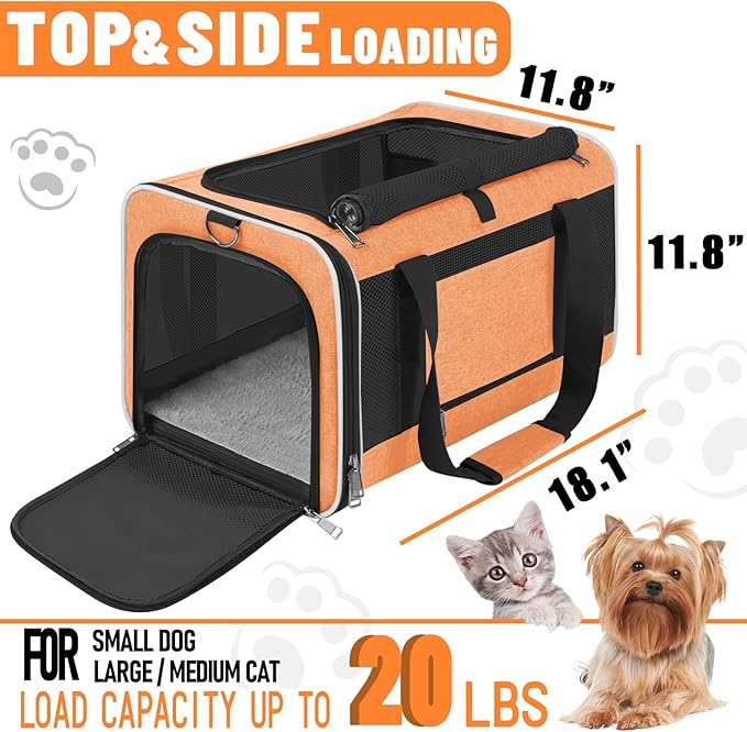 Large Cat Carry Bag, Soft Shell Shih-Tzu Pet Transport Crate, 18x12x12 Top Opening Maltese-Dog Traveling Mesh Kennel 10 Pound, Big Bunny Rabbit Carrying Case Animal Carrier Kitty Product Orange - PAWPICO