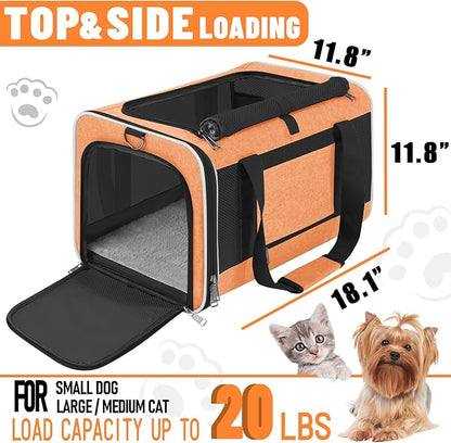 Large Cat Carry Bag, Soft Shell Shih-Tzu Pet Transport Crate, 18x12x12 Top Opening Maltese-Dog Traveling Mesh Kennel 10 Pound, Big Bunny Rabbit Carrying Case Animal Carrier Kitty Product Orange - PAWPICO