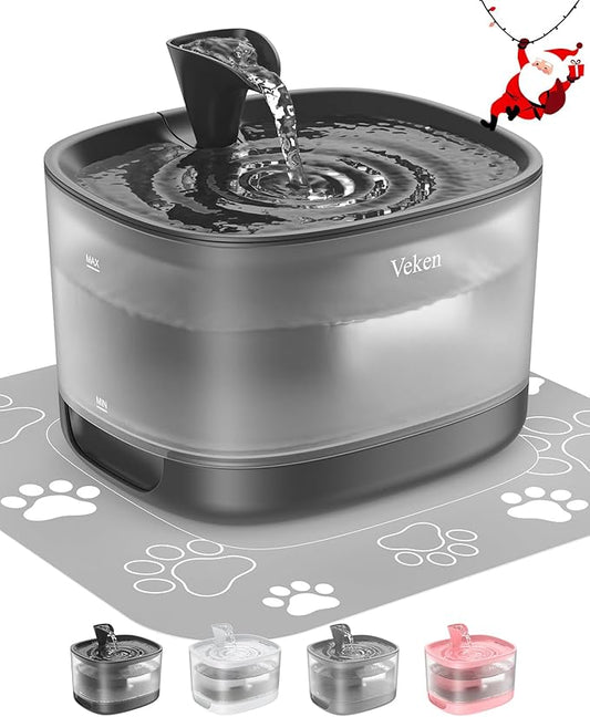 Veken Cat Water Fountain, 84oz/2.5L Automatic Pet Water Fountain Dog Water Dispenser with a Detachable Water Tank, Easy Cleaning for Cats, Dogs (Black) - PAWPICO