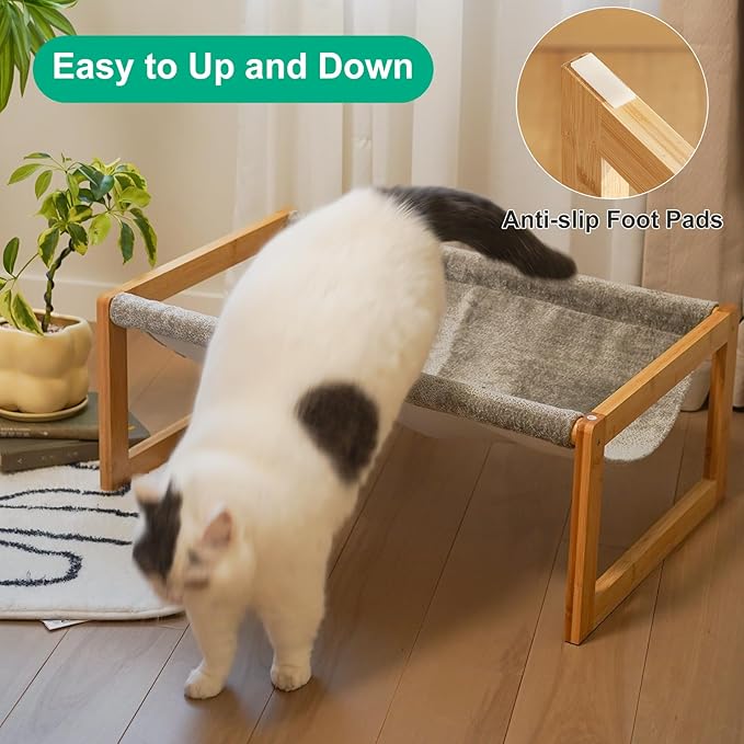 Elevated Cat Bed, Large Cat Hammock Bed, Bamboo Wood Cat Hammock for Outdoor, 25 X 16.5 Inch Elevated Pet Furniture Suitable for Kitty, Puppy, Rabbit, Bunny and Small Animal - PAWPICO