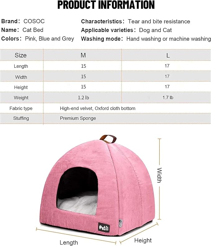 Cat Bed for Indoor Cats -Premium Pet Beds for Cats and Small Dogs, Cat Bed Cave, Comfortable Covered Cat Bed, Cat Tent, Kitten Bed, Small Animal Bed and Dog Bed Cave Cat Hut with Cushioned Pillow - PAWPICO
