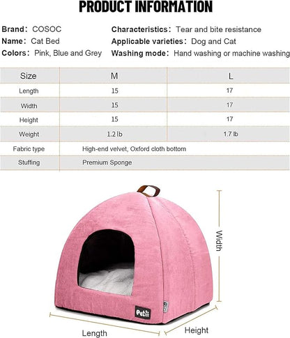 Cat Bed for Indoor Cats -Premium Pet Beds for Cats and Small Dogs, Cat Bed Cave, Comfortable Covered Cat Bed, Cat Tent, Kitten Bed, Small Animal Bed and Dog Bed Cave Cat Hut with Cushioned Pillow - PAWPICO