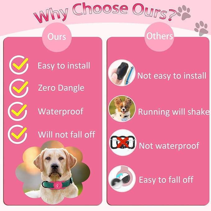 SANKALA Airtag Dog Collar Holder, [1 Pack] Waterproof Airtag Collar Holder for Dog, Silicone Full Body Covered Anti-Lost Protective Apple Airtag Case for Pet Collar - Fits All Width Collars, Rose SANKALA