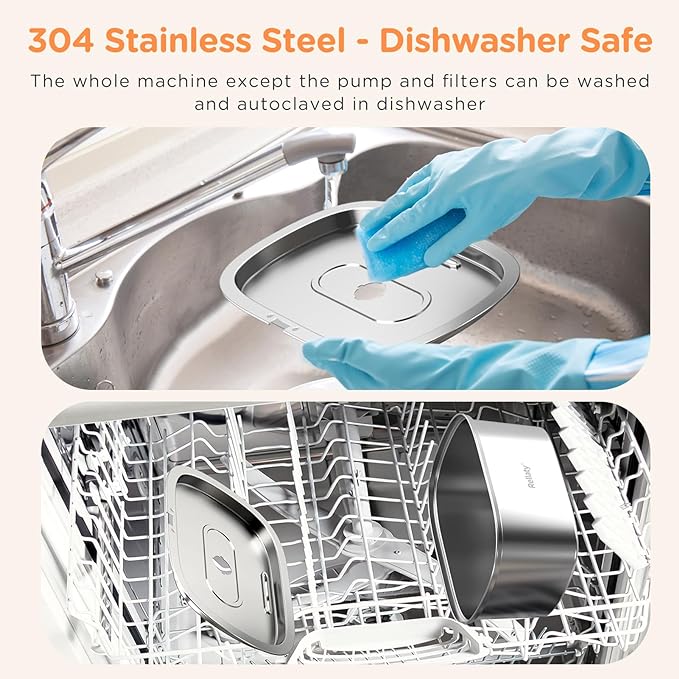 Cat Water Fountain Stainless Steel: 3.2L/108oz Pet Foundatin Water Bowl for Cats Inside Automatic Dog Drinking Dispenser Dish Animal Feeding & Watering Supplies Waterfall with 8 Replacement Filters - PAWPICO