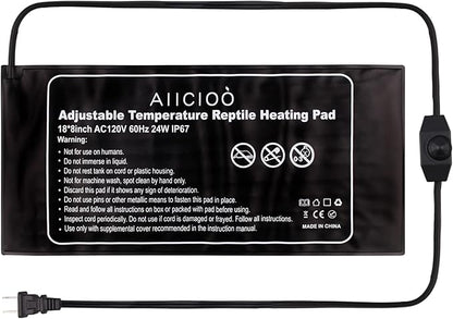 Aiicioo Reptile Heating Pad 24W - Reptile Heat Mat Pad for Bearded Dragon Leopard Gecko Hermit Crab Heater for 40 Gallon Reptile Tank AIICIOO