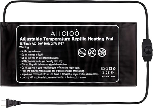 Aiicioo Reptile Heating Pad 24W - Reptile Heat Mat Pad for Bearded Dragon Leopard Gecko Hermit Crab Heater for 40 Gallon Reptile Tank AIICIOO