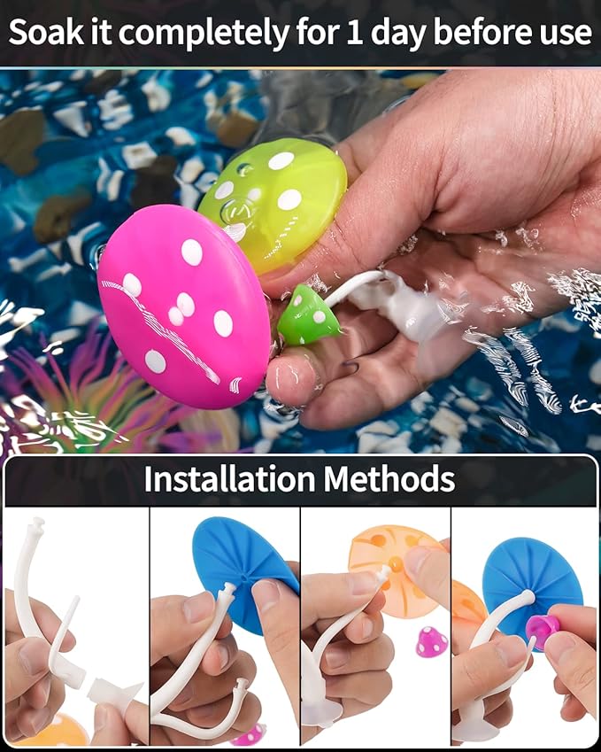 Uniclife Betta Mushroom Hammock Soft Aquarium Rest Bed Fish Breeding Playing Pad with Suction Cup Silicone Ornament Decoration Colorful Lifelike Decor for Fish Tank Landscape, 2 Pack UnicLife