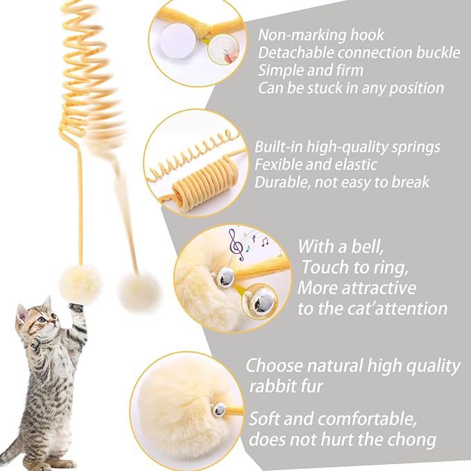 Cat Toy 8 Pcs Feather Teaser Wand Toy Cat Fishing Pole Toy Cat Toys for Indoor Cats Cats Including Cat Balls Spring Hair Balls - PAWPICO