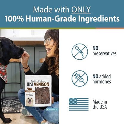JustFoodForDogs Venison Dog Treats, Single-Ingredient Healthy Dog Treats, Made in The USA, 5 oz - PAWPICO