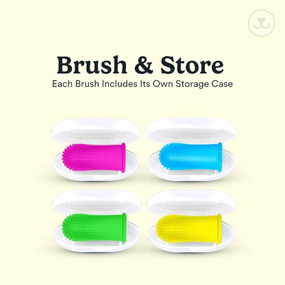 Jasper Dog Toothbrush, 360º Dog Tooth Brushing Kit, Cat Toothbrush, Dog Teeth Cleaning, Dog Finger Toothbrush, Dog Tooth Brush for Small & Large Pets, Dog Toothpaste Not Included, 4-Pack Neon JASPER%C2%AE