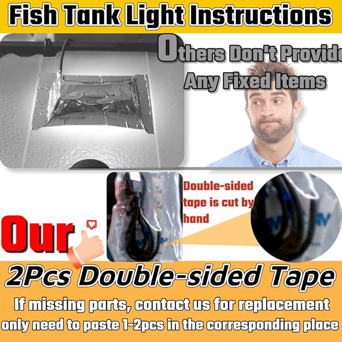 Small Fish Tank Light,LED Aquarium Light 0.6W 5V 2.4x0.8 Inch 1m USB Cable with Double Sided Tape, Small Aquarium Light Fish Tank Lamp for Small Aquarium or Office Desk Fish Tank PAWPICO