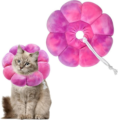 Flower Cat Cone, Uadonile Adjustable Cat Cone Collar, Soft Dog Elizabethan Collar Recovery E Collar After Surgery, Recovery E-Collar for Kittens/Puppies and Cats Recovery(Tie-dye Rose Purple, M) Uadonile