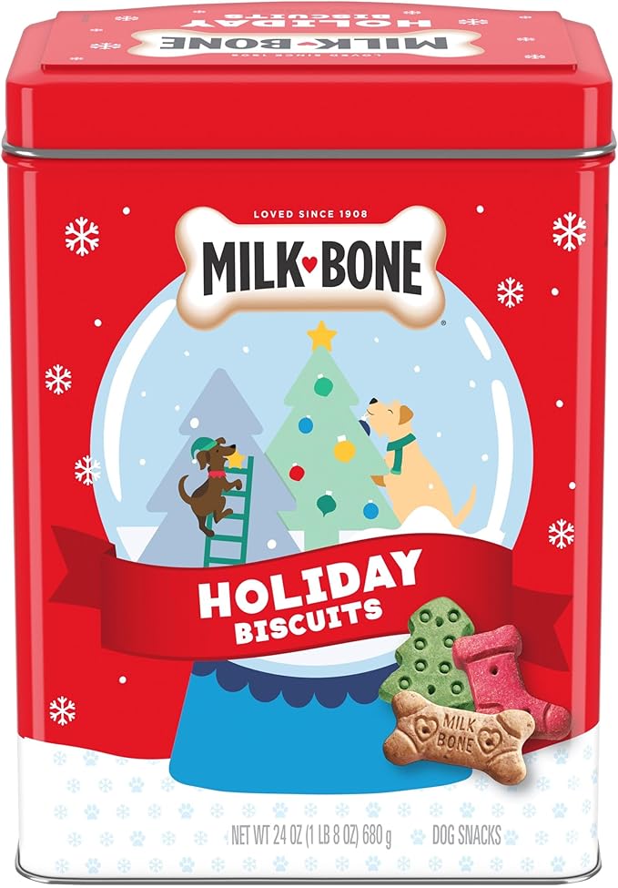 Milk-Bone Limited Edition Holiday Dog Treats, Small Biscuits, 24 Ounce Reusable Tin - PAWPICO