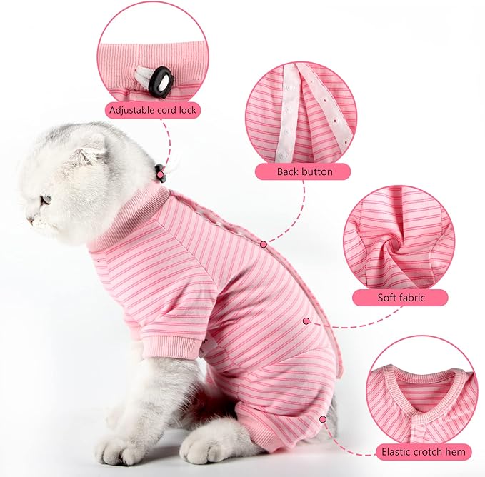 LIANZIMAU Cat Surgical Recovery Suit Professional for Male Female Dog Abdominal Wounds Cone E-Collar Alternative Anti-Licking Pet Surgical Recovery Pajama Suit Soft Fabric Onesie for Cats Lianzimau