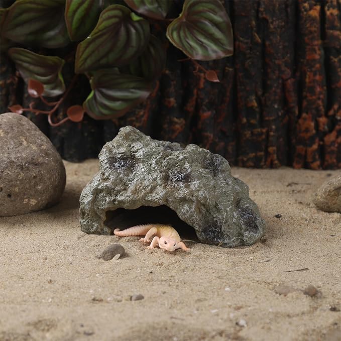 Resin Leopard Gecko Hide, True to Nature Reptile Rock for Bearded Dragon Hideout Snake Hides for Ball Pythons, Tortoise House Terrarium DÉCor - Small IBWell