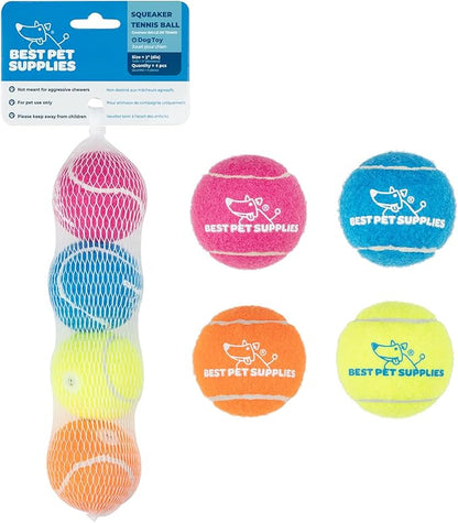 Best Pet Supplies Squeaky Tennis Toys for Dogs, 4-Pack, Heavy-Duty Interactive Pet Toys for Throwing and Fetching, Supports Exercise and Natural Behavior Training, Durable - Small - PAWPICO