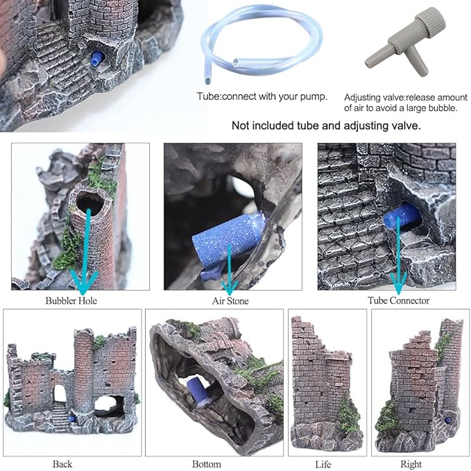 fazhongfa Aquarium Castle Air Bubbler Fish Tank Decorations for Betta Fish Ornament Small and Medium Fish Accessories Decor Betta House Toys (Air Pump is Not Include) fazhongfa
