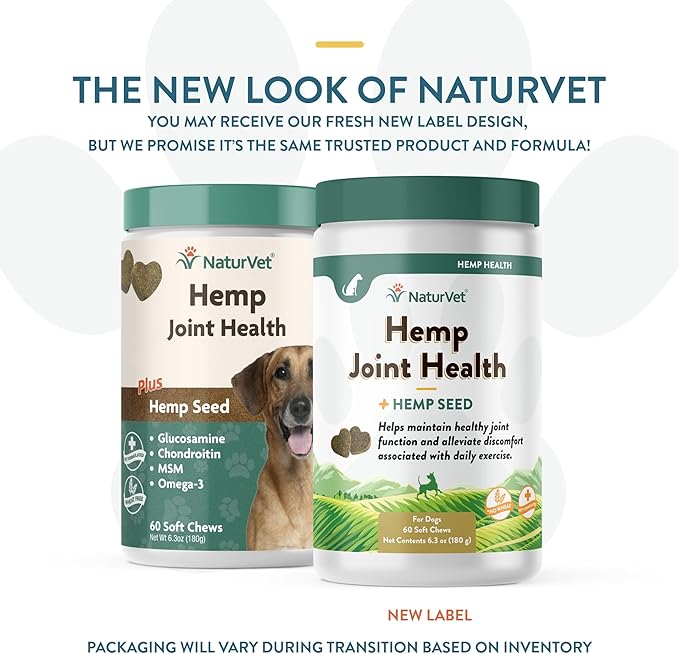NaturVet Hemp Joint Health, Joint Care Support Supplement for Dogs, Soft Chews, 60ct Made in The USA NaturVet