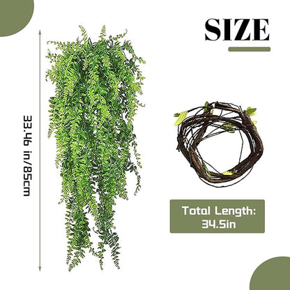 Reptile Resin Pumpkin Hut, Crested Gecko Habitat Hideout Cave Bearded Dragon Hammock Lizard Natural Seagrass Lounger Leopard Gecko Tank Accessories with Jungle Climber Vines for Chameleon(4PCS) MUYG