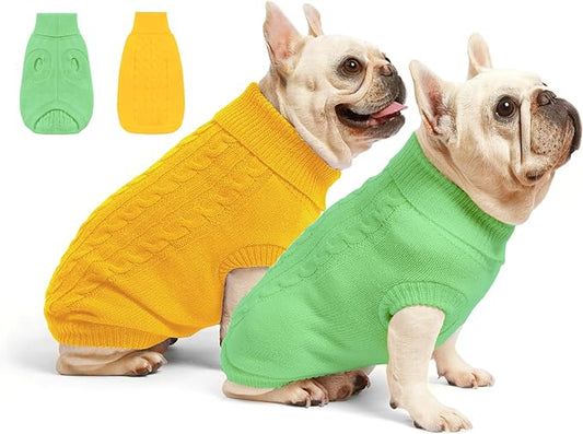 2 Pack Dog Sweaters for Small Dogs - Puppy Medium Warm Clothes in Winter, Turtleneck Pullover Design for Boy Girl Pet, Doggie, Cat, Kitten Chihuahua Bulldog Pug Beagles (S, Yellow, Green) - PAWPICO