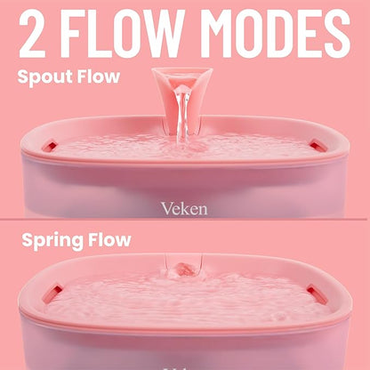 Veken Cat Water Fountain, 84oz/2.5L Automatic Pet Water Fountain Dog Water Dispenser with a Detachable Water Tank, Easy Cleaning for Cats, Dogs (Pink) - PAWPICO