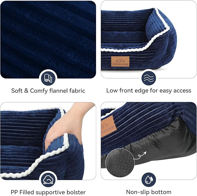 Cat Dog Bed for Pets, Rectangle Pet Bed Gift for Puppy and Kitten, Machine Washable Calming Fluffy Pet Couch Sofa for Indoor Outdoor, Portable Soft Cat Bed with Non-Slip Bottom (Small, Blue) - PAWPICO