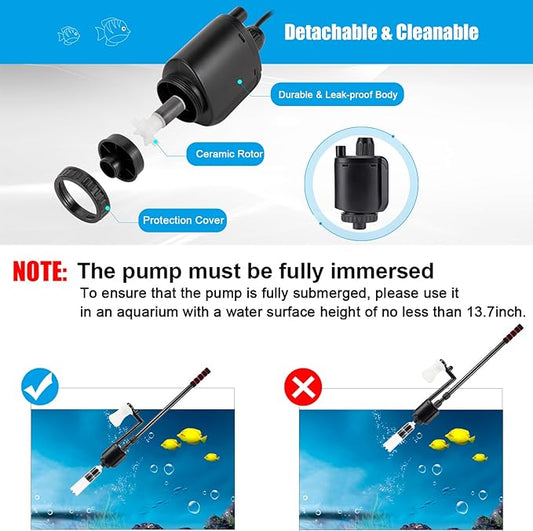AQQA Aquarium Gravel Cleaner, 6-in-1 Electric Fish Tanks Gravel Vacuum Cleaner Set for Remove Dirt, Change Water, Wash Sand, Water Shower, Water Circulation (20W, 320GPH) AQQA