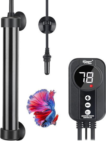hygger Marine Aquarium Heater 100W,Titanium Heater with Digital LED Controller & Temperature Probe,Submersible Fish Tank Heater with Temperature Calibration,for Saltwater Freshwater Tank 15-20Gallon hygger