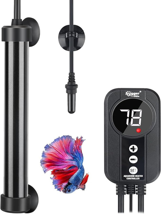 hygger Marine Aquarium Heater 100W,Titanium Heater with Digital LED Controller & Temperature Probe,Submersible Fish Tank Heater with Temperature Calibration,for Saltwater Freshwater Tank 15-20Gallon hygger