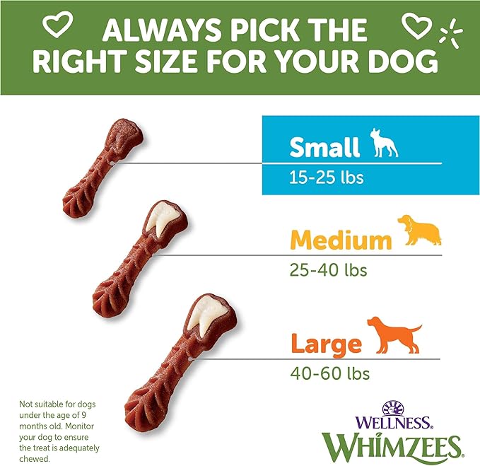 WHIMZEES by Wellness Value Box Natural Dental Chews for Dogs, Long Lasting Treats, Grain-Free, Freshens Breath, Small Breed, 89 count - PAWPICO