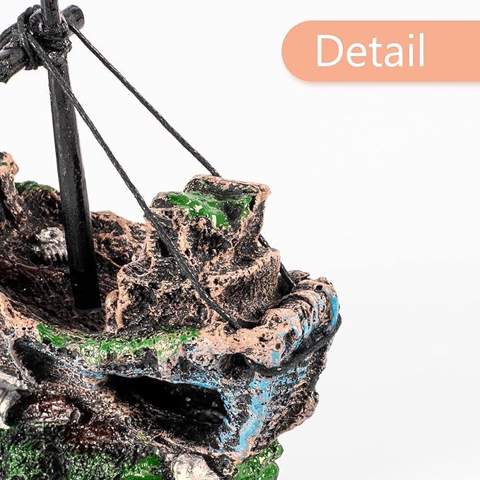 Raeasily Fish Tank Decoration - Aquarium Accessories,Shipwreck Decor,Resin Material Sunken Ship Decorations for Fish Favors, Multi, 10 * 10 Raeasily