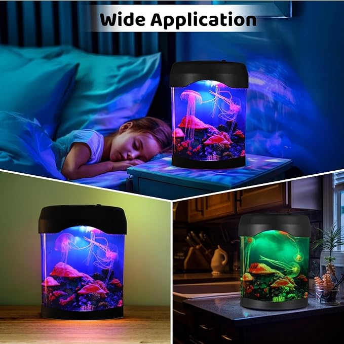 Led Jellyfish Lamps, 6 Color Changing Light Effect, USB Jellyfish Tank Aquarium Mood Lamp with Small Colored Stones Colorful Jellyfish Night Light Gifts for Men Women Students OMISTAR