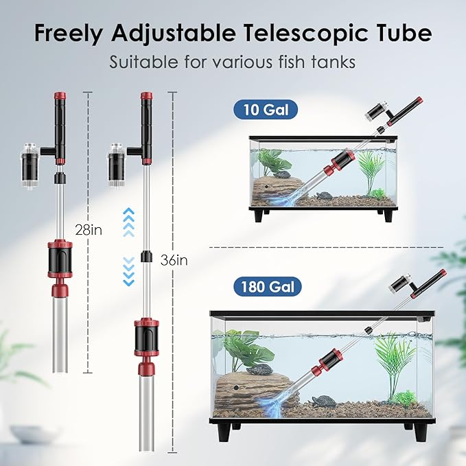 AKKEE Aquarium Vacuum Gravel Cleaner, 8 in 1 Multifunctional 36W Fish Tank Gravel Cleaner Vacuum for Water Changer Wash Sand Water Filter Circulation Aquarium Vacuum Cleaner with Timed Off Waterproof AKKEE