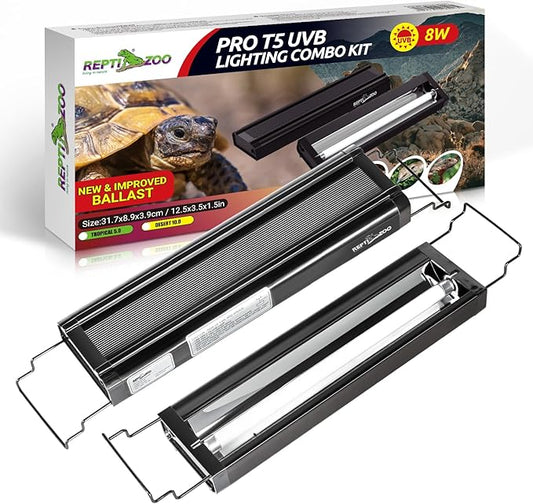 REPTI ZOO UVB Reptile Light, New Version T5 HO UVB Lighting Combo Kit, Reptile Terrarium Hood with 10.0 UVB Tube Bulb, Reptile Light Fixture 8W-12Inch REPTIZOO
