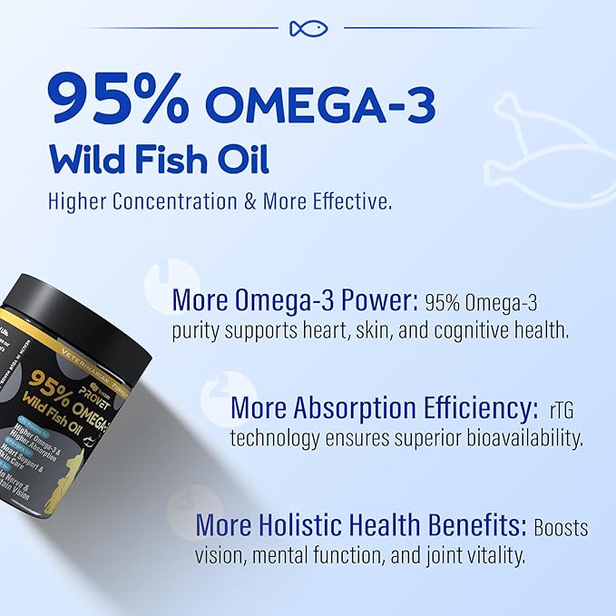 95% Omega 3 Fish Oil for Dogs & Cats, Vet-Formulated with RTG Processed Salmon Oil, Maximum EPA & DHA, Supports Heart, Skin, Coat, Joint，Heart & Immune Health, 100 Soft Gels PAWPICO