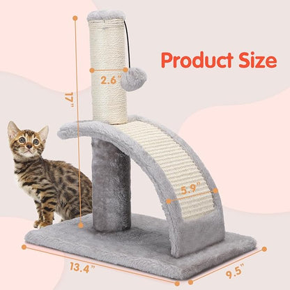 Nobleza Cat Scratching Post for Indoor Cats, Durable Natural Sisal Rope Cat Scratch Post with Cat Self Groomer, Sturdy Cat Scratcher Post for Kittens Small Cats with Funny Hanging Ball, Light Grey - PAWPICO