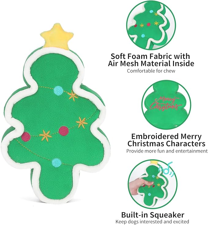 DODODOLA Dog Toys Squeaky Dog Toys Christmas Tree Plush Dog Toys Stuffed Dog Toys with Crinkle Paper for Large Dogs Medium Puppy(Christmas Tree) - PAWPICO