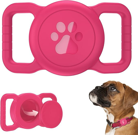 SANKALA Airtag Dog Collar Holder, [1 Pack] Waterproof Airtag Collar Holder for Dog, Silicone Full Body Covered Anti-Lost Protective Apple Airtag Case for Pet Collar - Fits All Width Collars, Rose SANKALA