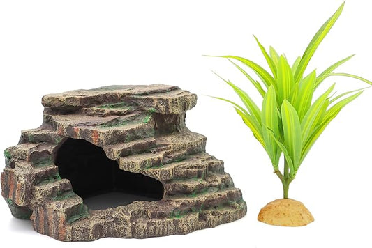 Reptile Hides Hideout Habitat, Reptile Caves for Bearded Dragons, Leopard Geckos, Lizards, Turtles, Snakes, Frogs (Large-B) PAWPICO