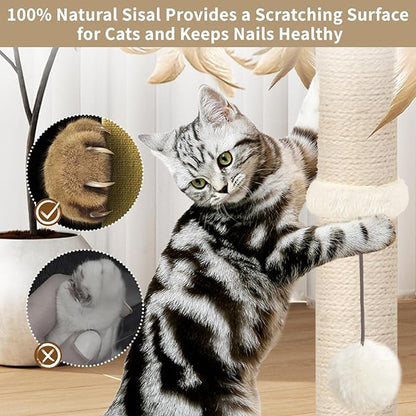 Cat Scratching Post, Sisal Scratching Posts for Indoor Cats Adults with Hanging Ball and Interactive Toys, 2 Mounting Methods Cat Scratcher for Kitten Cats, 25 inches - PAWPICO