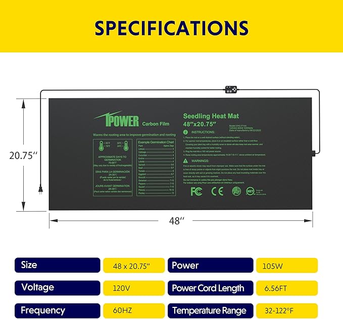 iPower Seedling Mat for Plants with Dual Digital Temperature Controller, MET Certified Heating Pad, 48" x 20.75", Black iPower