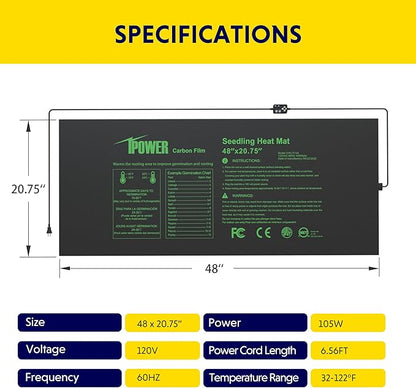 iPower Seedling Mat for Plants with Dual Digital Temperature Controller, MET Certified Heating Pad, 48" x 20.75", Black iPower