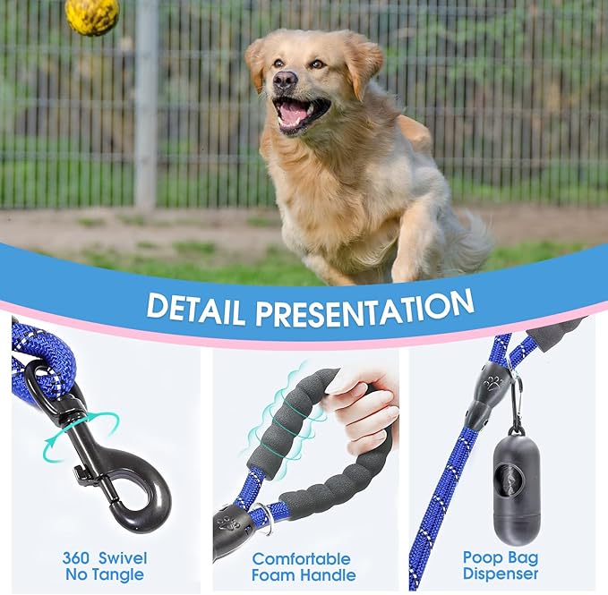 BAAPET 2/4/5/6 FT Dog Leash with Comfortable Padded Handle and Highly Reflective Threads for Small Medium and Large Dogs (6FT-1/2'', Navy Blue) BAAPET